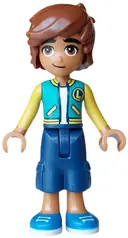 Minifigurka: FRND0879:  Friends Leo - Dark Turquoise and Yellow Jacket, Dark Blue Cropped Trousers, Blue Shoes