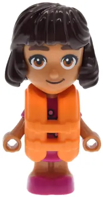 FRND0884:  Friends Alba - Micro Doll, Magenta Dress, Orange Life Jacket