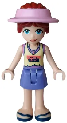 FRND0886:  Friends Paisley - Bright Light Yellow and Medium Lavender Tank Top, Blue Violet Skirt, Dark Blue Sandals, Bright Pink Sun Cap