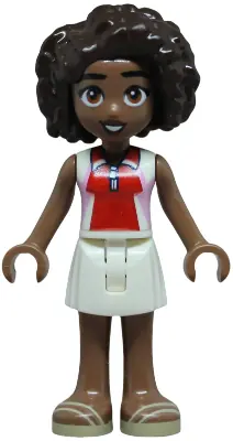 FRND0891:  Friends Aliya - Bright Pink, Red and White Sleeveless Shirt, White Skirt, Tan Sandals