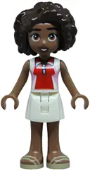 Minifigurka: FRND0891:  Friends Aliya - Bright Pink, Red and White Sleeveless Shirt, White Skirt, Tan Sandals