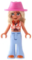 Minifigurka: FRND0893:  Friends Sage - Reddish Orange Cropped Shirt, Trousers Bell-Bottoms, Orange Shoes, Dark Pink Cowboy Hat