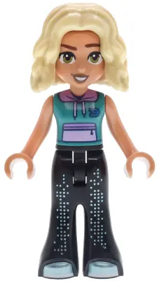 FRND0894:  Friends Nova - Dark Turquoise Sleeveless Hoodie, Black Trousers Bell-Bottoms with Metallic Light Blue Shoes