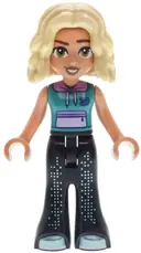 Minifigurka: FRND0894:  Friends Nova - Dark Turquoise Sleeveless Hoodie, Black Trousers Bell-Bottoms with Metallic Light Blue Shoes