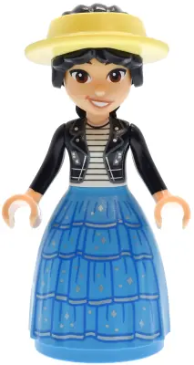 FRND0895:  Friends Liann - Black Leather Jacket, Dark Azure Skirt with Ruffles