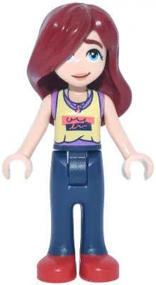 FRND0896:  Friends Paisley - Bright Light Yellow and Medium Lavender Tank Top, Dark Blue Trousers with Red Shoes