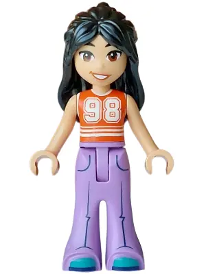 FRND0899:  Friends Liann - Reddish Orange and White Top, Medium Lavender Trousers Bell-Bottoms, Dark Turquoise Shoes