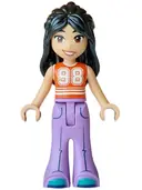 Minifigurka: FRND0899:  Friends Liann - Reddish Orange and White Top, Medium Lavender Trousers Bell-Bottoms, Dark Turquoise Shoes