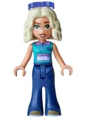 Minifigurka: FRND0900:  Friends Nova - Dark Turquoise Sleeveless Hoodie, Dark Blue Trousers Bell-Bottoms, Dark Tan Shoes, Sunglasses