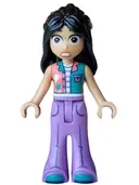 Minifigurka: FRND0903:  Friends Liann - Coral and Dark Turquoise Vest, Medium Lavender Trousers Bell-Bottoms, Dark Turquoise Shoes, Terrified