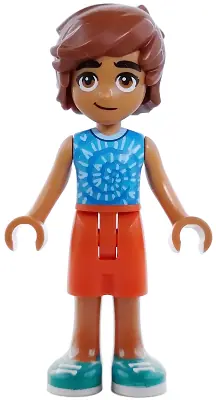 FRND0905:  Friends Leo - Blue Sleeveless Shirt with Spiral, Reddish Orange Shorts, Dark Turquoise Shoes