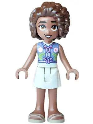 FRND0907:  Friends Aliya - Sand Blue Vest, White Skirt, Tan Sandals