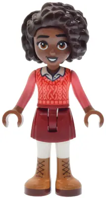 FRND0918:  Friends Aliya - Coral Sweater Vest, Dark Red Skirt, Medium Nougat Boots