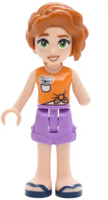 FRND0921:  Friends Autumn - Orange Sleeveless Top, Medium Lavender Shorts Folded Hem, Dark Blue Sandals