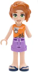 Minifigurka: FRND0921:  Friends Autumn - Orange Sleeveless Top, Medium Lavender Shorts Folded Hem, Dark Blue Sandals