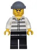 Minifigurka: GAME009:  Police - Jail Prisoner 50380 Prison Stripes, Black Legs, Dark Bluish Gray Knit Cap, Beard Stubble and Scowl