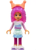 Minifigurka: GDH008:  Gabby - Striped Shirt, Layered Skirt over Magenta Leggings, Satin Trans-Dark Pink Hair, Coral Party Hats