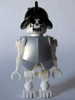 GEN021:  Skeleton, Fantasy Era Torso with Evil Skull, Black Conquistador Helmet, Pearl Light Gray Armor