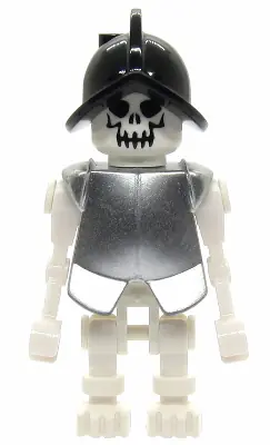 GEN021A:  Skeleton, Fantasy Era Torso with Evil Skull, Black Conquistador Helmet, Metallic Silver Armor