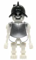 Minifigurka: GEN021A:  Skeleton, Fantasy Era Torso with Evil Skull, Black Conquistador Helmet, Metallic Silver Armor