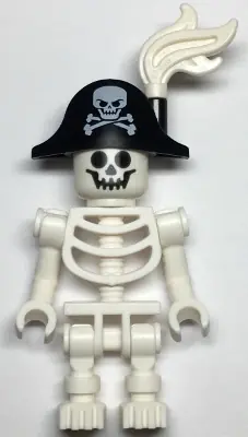GEN135:  Skeleton - Standard Skull, Bent Arms Vertical Grip, Black Bicorne Hat with Skull and Crossbones, White Plume