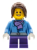Minifigurka: HOL026:  Medium Blue Jacket with Light Purple Scarf, Dark Purple Short Legs, Dark Brown Hair Ponytail Long with Side Bangs