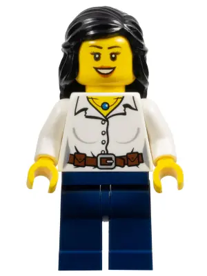 HOL027:  Female White Blouse with Belt, Dark Blue Legs
