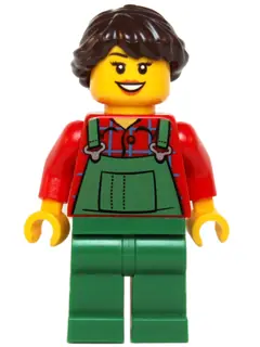 HOL038:  Overalls Farmer Green, Dark Brown French Braided Female Hair