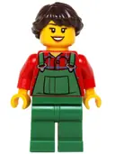 Minifigurka: HOL038:  Overalls Farmer Green, Dark Brown French Braided Female Hair