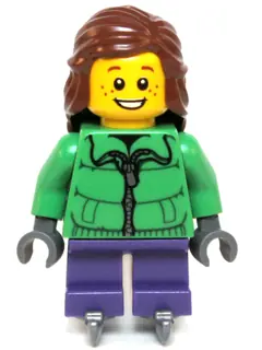 HOL039:  Winter Jacket Zipper, Dark Purple Short Legs, Reddish Brown Female Hair Mid-Length, Ice Skates
