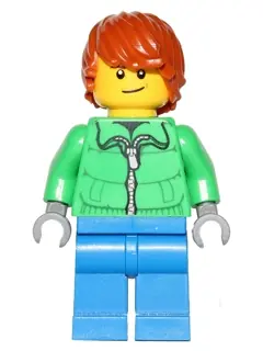 HOL051:  Winter Jacket Zipper, Blue Legs, Dark Orange Hair, Crooked Smile