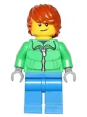 Minifigurka: HOL051:  Winter Jacket Zipper, Blue Legs, Dark Orange Hair, Crooked Smile