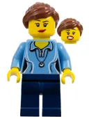 Minifigurka: HOL055:  Medium Blue Female Shirt with Two Buttons and Shell Pendant, Dark Blue Legs, Reddish Brown Ponytail and Swept Sideways Fringe