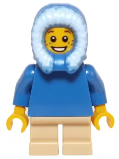 HOL057:  Plain Blue Torso, Tan Short Legs, Blue Hood Fur-lined