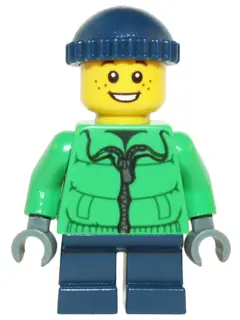 HOL065:  Winter Jacket Zipper, Dark Blue Legs, Dark Blue Knit Cap, Freckles