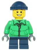 Minifigurka: HOL065:  Winter Jacket Zipper, Dark Blue Legs, Dark Blue Knit Cap, Freckles