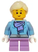 Minifigurka: HOL066:  Medium Blue Jacket with Light Purple Scarf, Medium Lavender Short Legs, Bright Light Yellow Ponytail and Swept Sideways Fringe