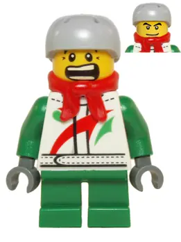 HOL070B:  Octan - Jacket with Red and Green Stripe, Green Short Legs, Red Bandana, Helmet Sports with Vent Holes, Black Eye Corner Crinkles