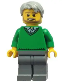 HOL071:  Green V-Neck Sweater, Dark Bluish Gray Legs, Light Bluish Gray Short Tousled Hair, Beard (Thanksgiving Pop)