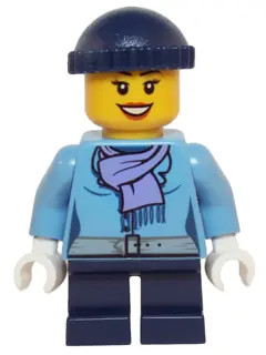 HOL074:  Medium Blue Jacket with Light Purple Scarf, Dark Blue Short Legs, Dark Blue Knit Cap