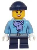 Minifigurka: HOL074:  Medium Blue Jacket with Light Purple Scarf, Dark Blue Short Legs, Dark Blue Knit Cap