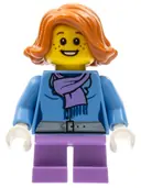 Minifigurka: HOL097:  Christmas Train Ride Passenger - Medium Blue Jacket with Medium Lavender Scarf with Fringe and Black Belt Buckle, Short Legs