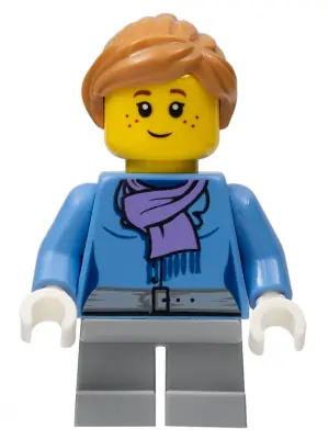 HOL099:  Medium Blue Jacket with Light Purple Scarf, Light Bluish Gray Short Legs, Freckles