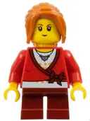 Minifigurka: HOL101:  Sweater Cropped with Bow, Heart Necklace, Dark Red Short Legs, Dark Orange Ponytail Long with Side Bangs