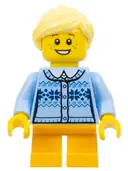 Minifigurka: HOL103:  Girl - Fair Isle Sweater, Bright Light Yellow Ponytail, Bright Light Orange Legs Short, Freckles