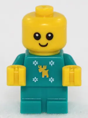 HOL121:  Baby - Dark Turquoise Body with Moose and Snowflakes and Yellow Hands