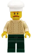 Minifigurka: HOL129:  Chef - Tan Knit Sweater, Dark Green Legs, Bushy Moustache