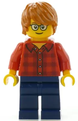 HOL131:  Red Plaid Flannel Shirt, Dark Blue Legs, Dark Orange Hair, Glasses
