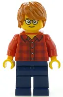 Minifigurka: HOL131:  Red Plaid Flannel Shirt, Dark Blue Legs, Dark Orange Hair, Glasses