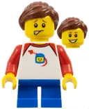 Minifigurka: HOL132:  Girl - Shirt with Red Collar, Spaceship Orbiting Classic Space Helmet, Blue Short Legs, Ponytail and Swept Sideways Fringe, Freckles